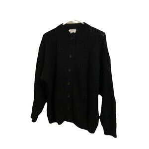 Vintage Alicia Cable Knit Sweater Grandmacore Button Up Black Medium